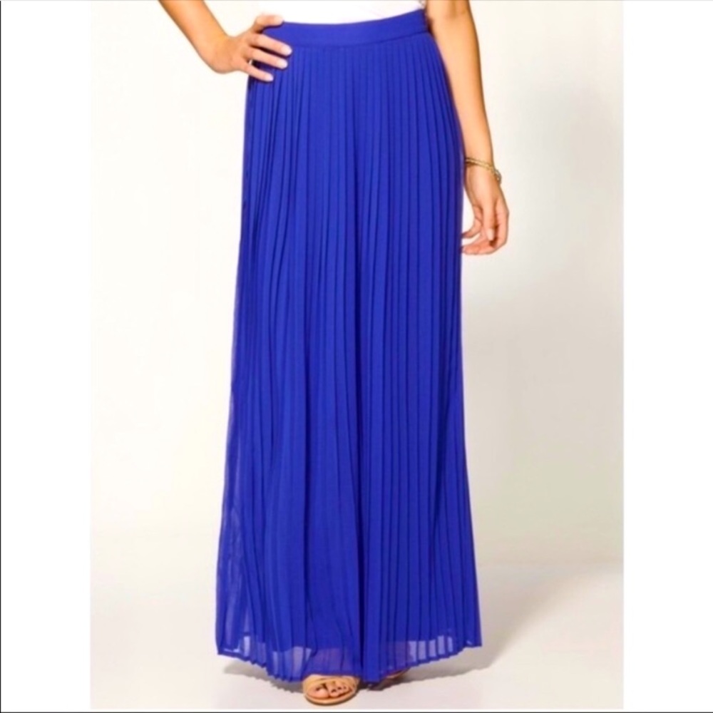 Sabine Royal Blue Cobalt Pleated Maxi Skirt Size M